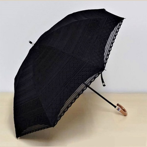BRONZE 체크보더 레이스 우산 양산 45cm 숏트 블랙