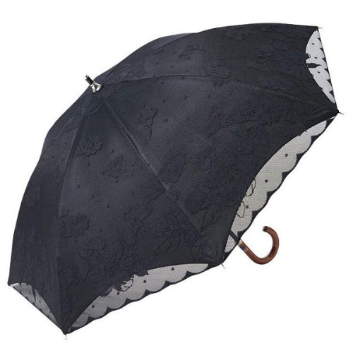 일본 수입 플라워 도트 2중 레이스 쇼트 양산 우산 블랙