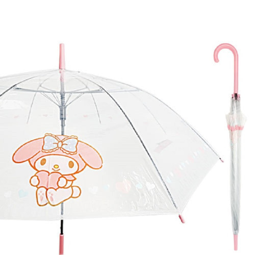 마이멜로디 POE 투명 비닐 하트보더 장 우산