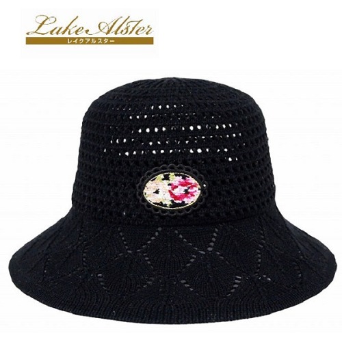 일본 수입 Lake Alster 셰닐 와펜 뜨개 모자 블랙